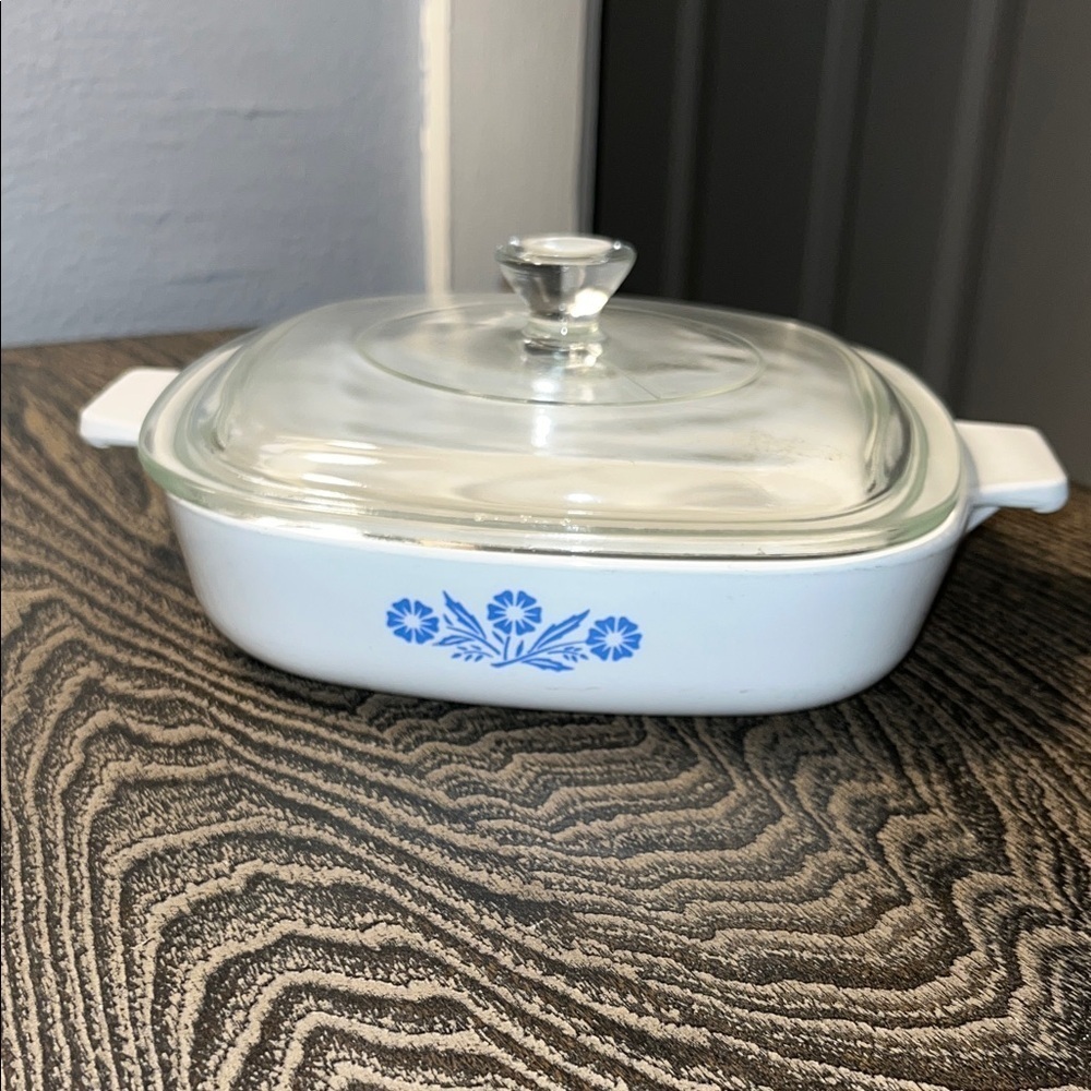 1960s Corning Ware Glass Lid White 7 in. Dish Blue Cornflower Design P-7-B USA
